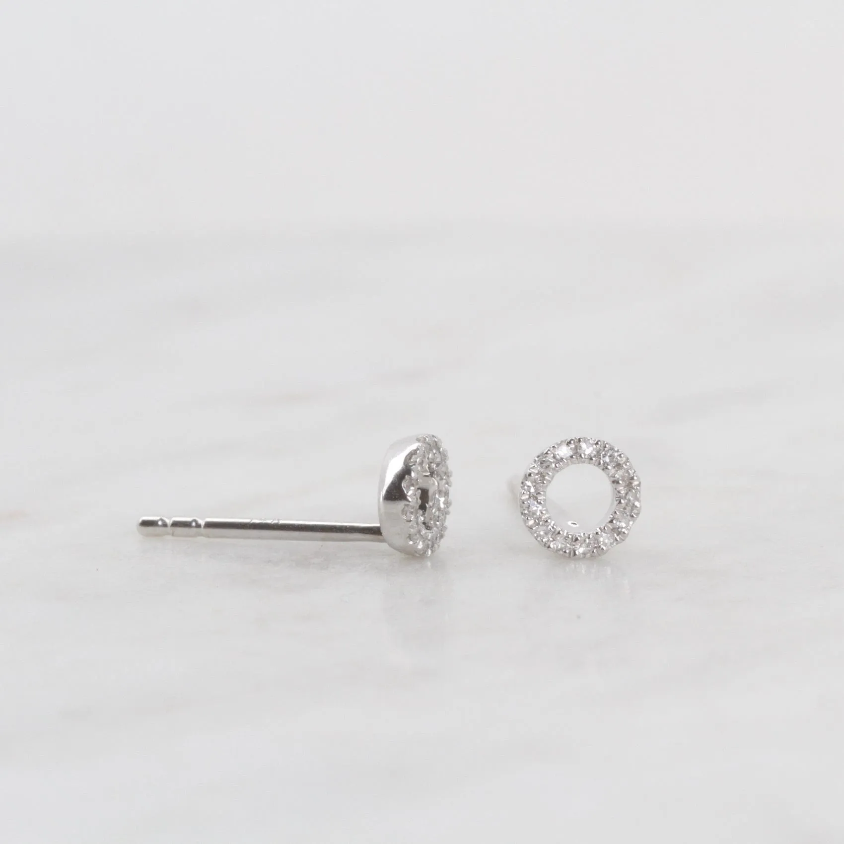 14k White Gold Open Circle Diamond Post Earring