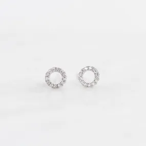 14k White Gold Open Circle Diamond Post Earring