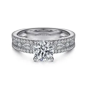 14K White Gold 'Uliana' Wide Band Round Diamond Engagement Ring