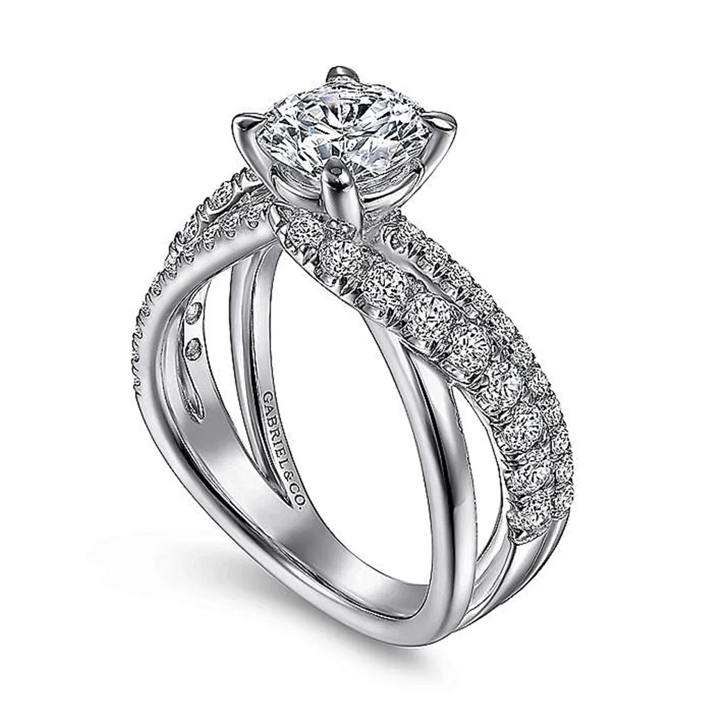 14K White Gold 'Zaira' Twist Round Diamond Engagement Ring