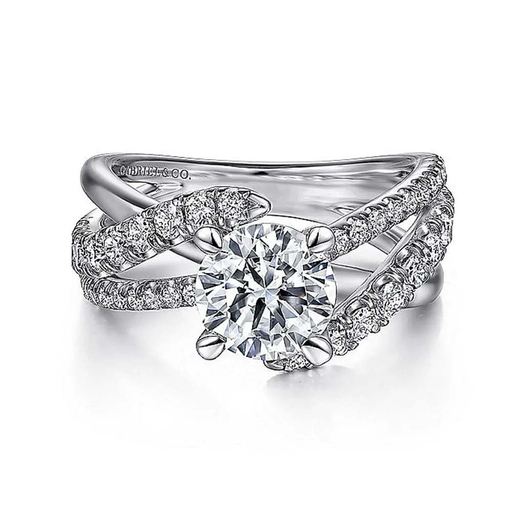 14K White Gold 'Zaira' Twist Round Diamond Engagement Ring