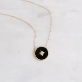 14k Yellow Gold Black Onyx Disc with Gold Star & Diamond Center