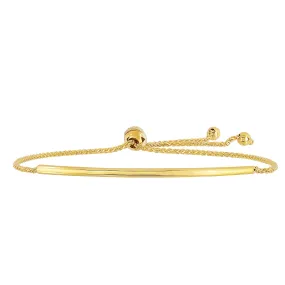 14K Yellow Gold Curve Bar Diamond Cut Wheat Chain Adjustable Bracelet With Adjustable Ball Clasp, 9.25