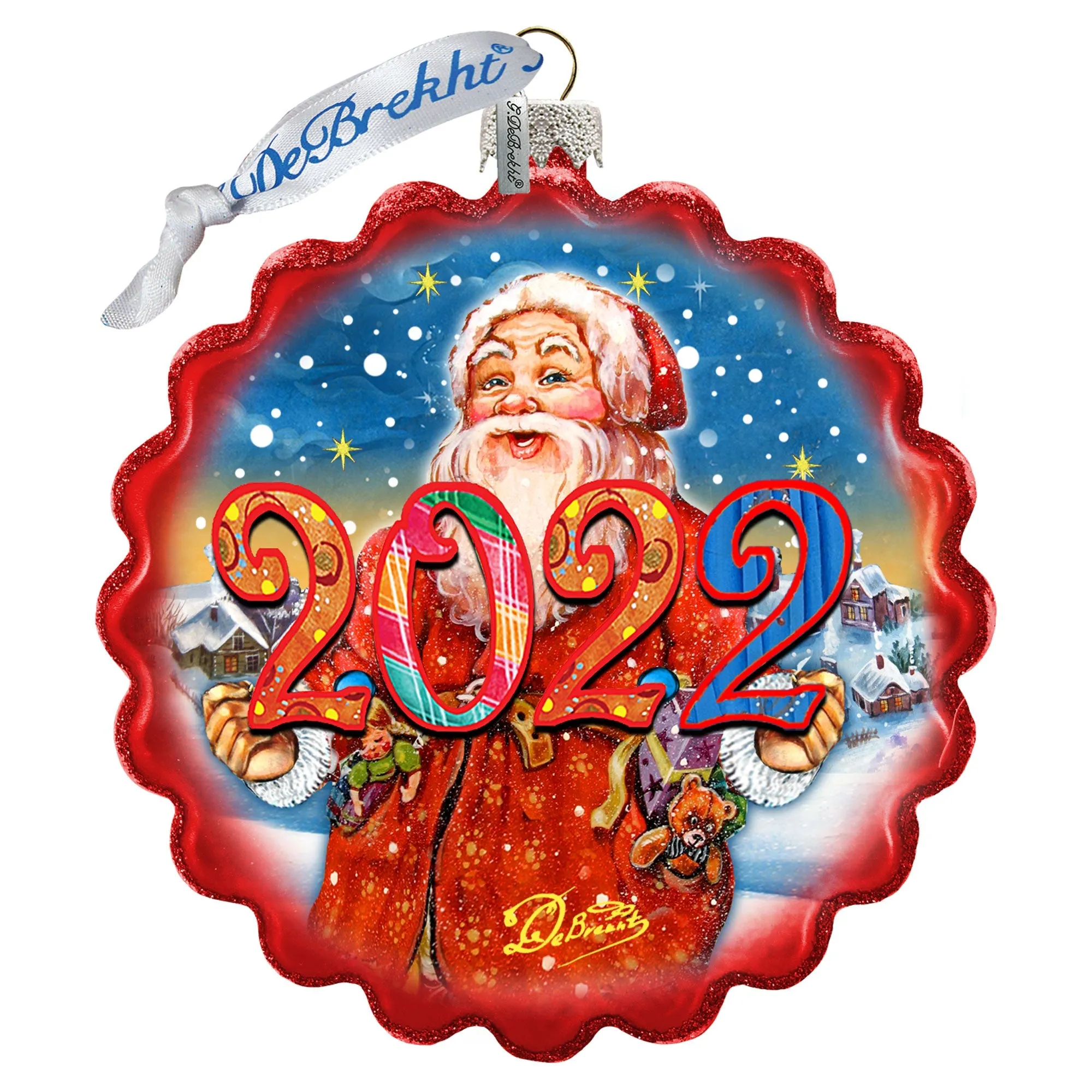 2023 Dated Celebration Santa Wreath Glass Ornament by G DeBrekht - Christmas Decor - 759-040-D23