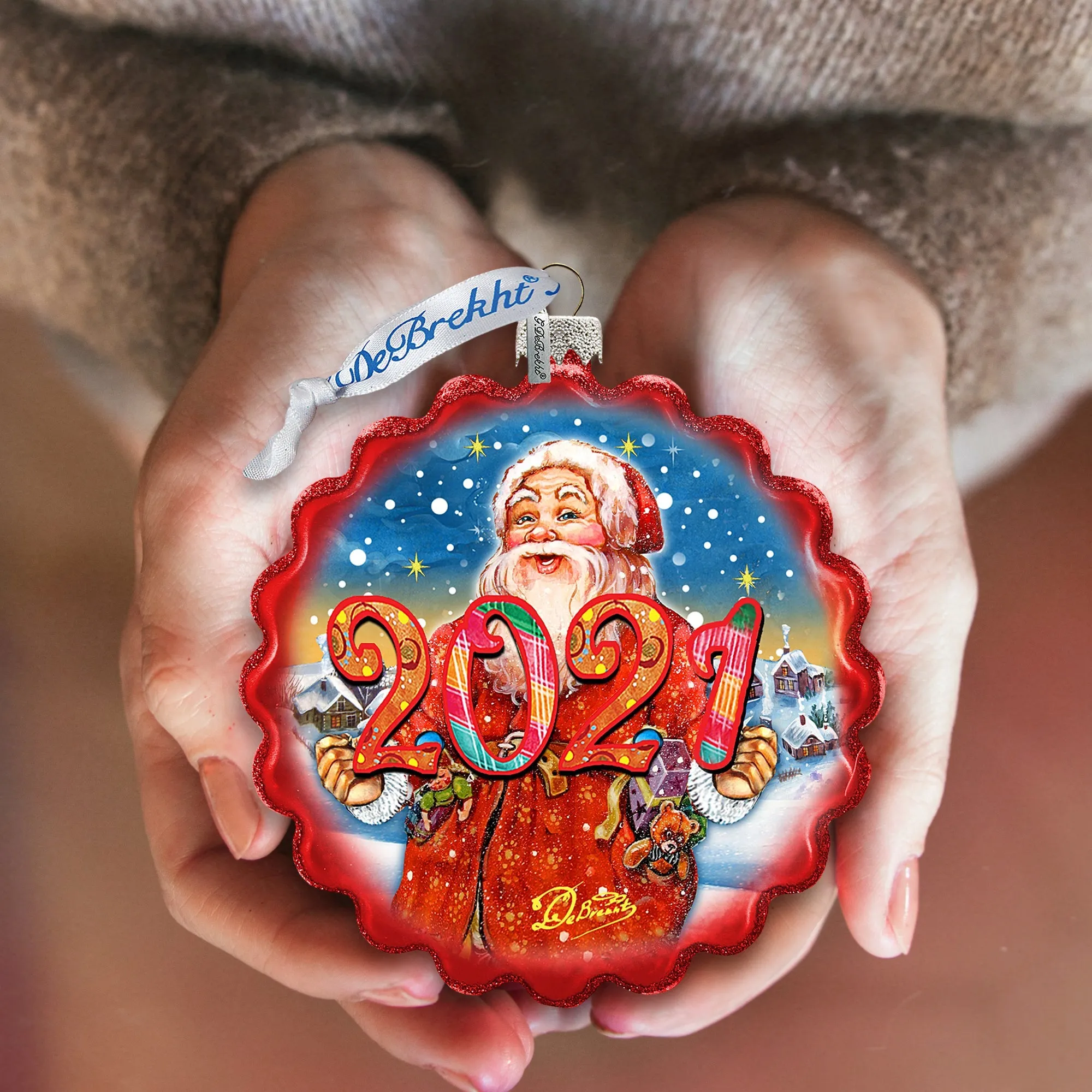 2023 Dated Celebration Santa Wreath Glass Ornament by G DeBrekht - Christmas Decor - 759-040-D23