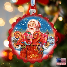 2023 Dated Celebration Santa Wreath Glass Ornament by G DeBrekht - Christmas Decor - 759-040-D23