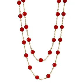 32 Inch Coral Bead Link Necklace