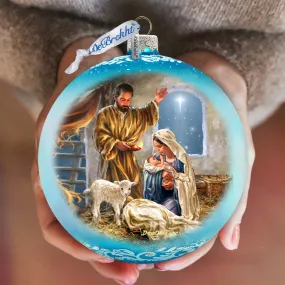 A Child is Born - Nativity Scene Large Glass Ornament by Art by D. Gelsinger- Nativity Holiday Decor - 73951