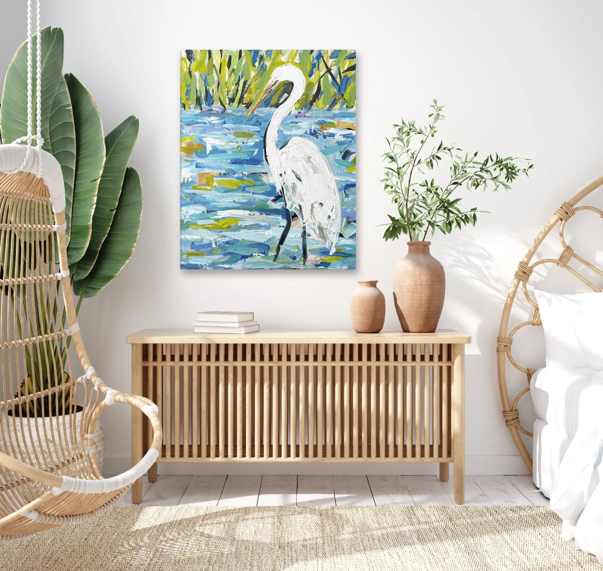 Abstract Egret Canvas Wall Art