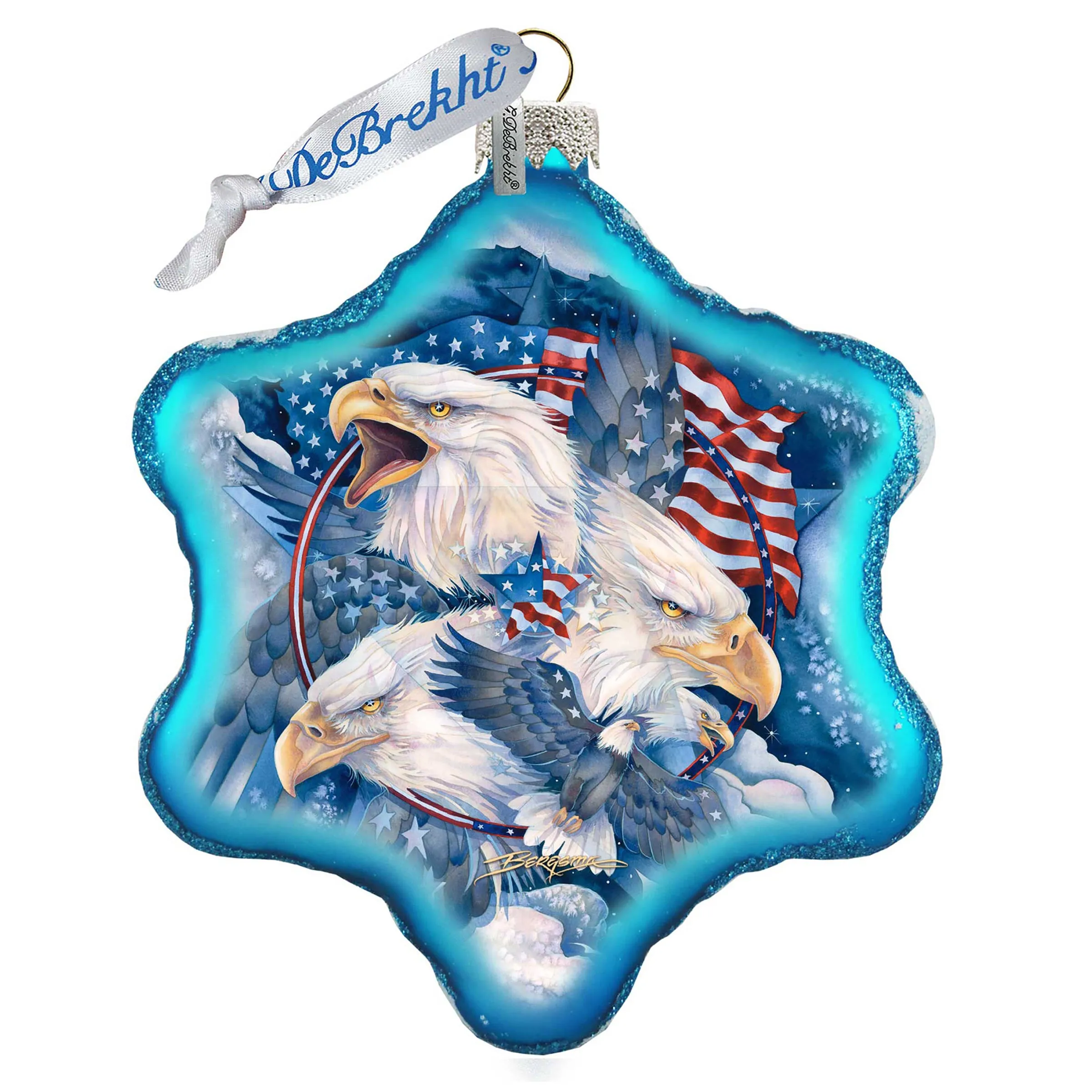 Allegiance Patriotic Eagles Glass Ornament by J. Bergsma - American Christmas Décor - 754-730-JB