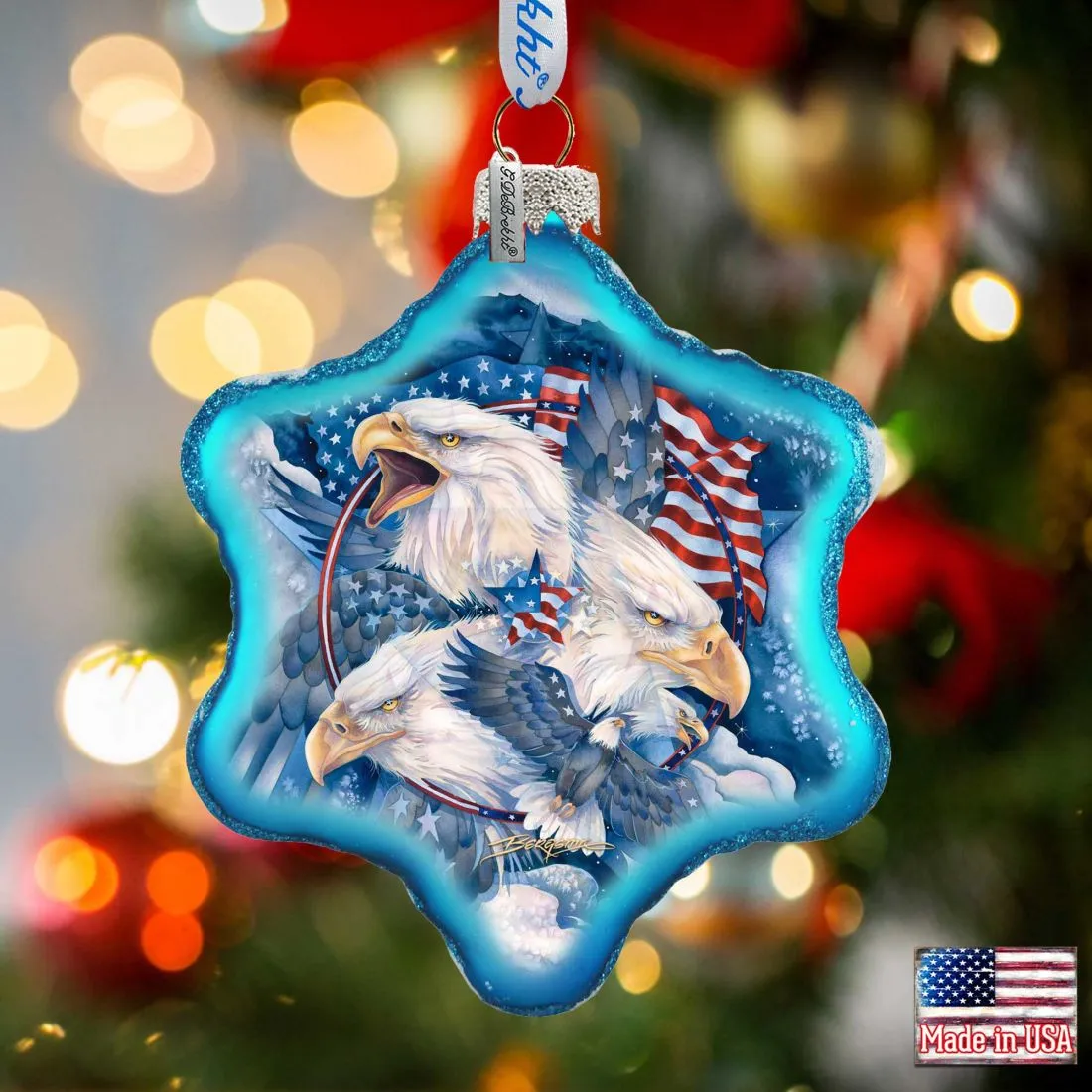 Allegiance Patriotic Eagles Glass Ornament by J. Bergsma - American Christmas Décor - 754-730-JB