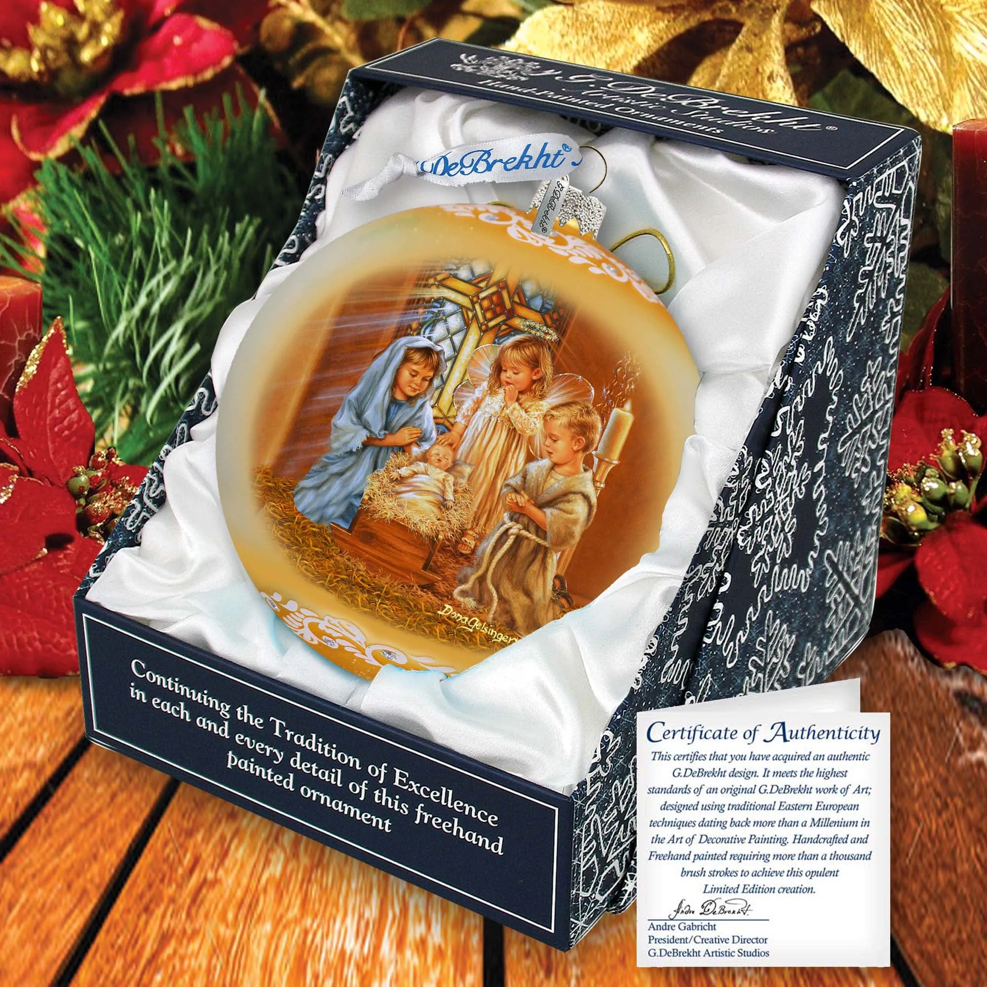 Angels Lullaby Lg Glass Ornament by G.Debrekht - Nativity Holiday Décor - 73940