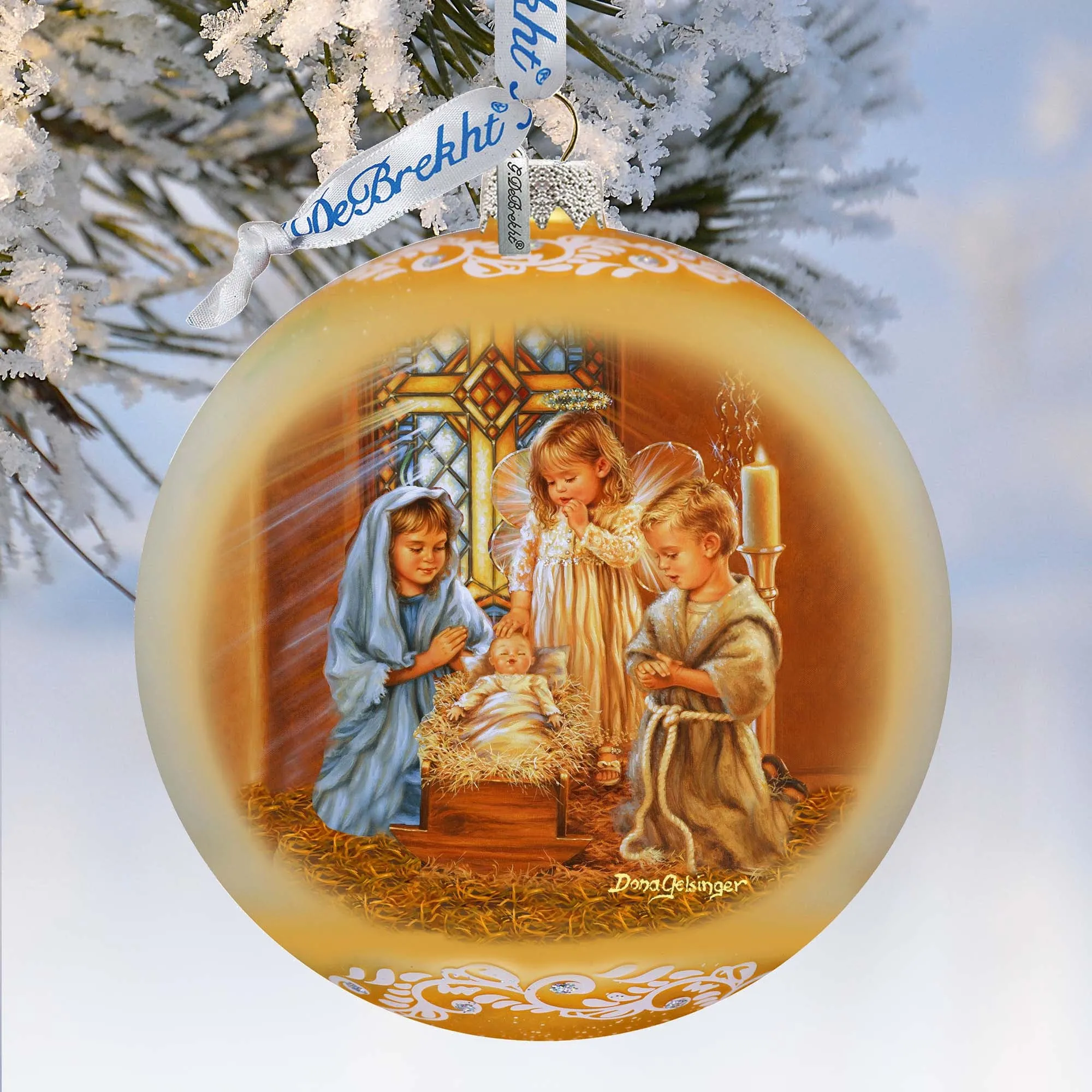 Angels Lullaby Lg Glass Ornament by G.Debrekht - Nativity Holiday Décor - 73940