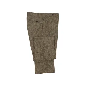 Beige herringbone tweed wool trousers