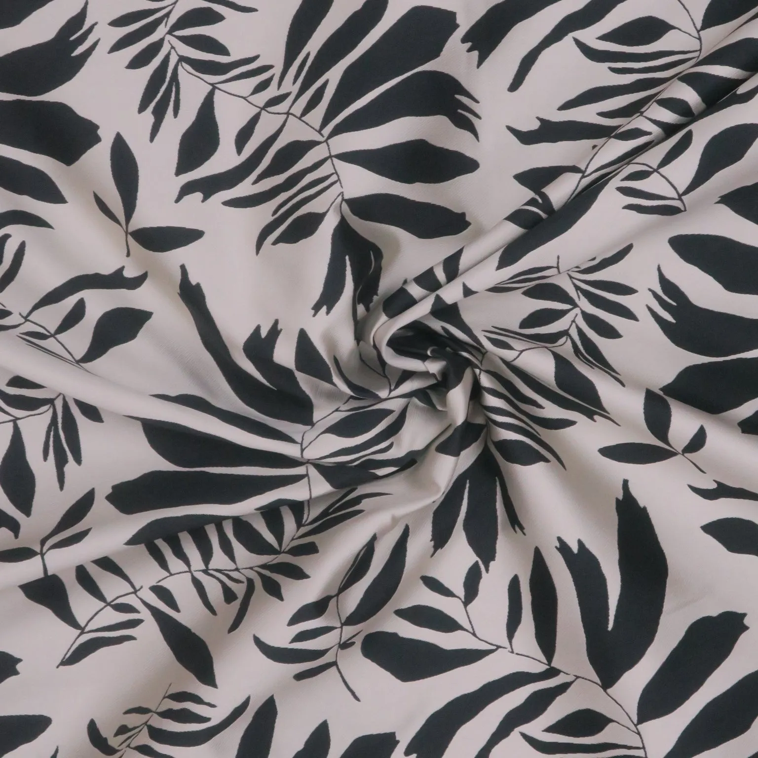 Black and Silver Reversible Foliage Leaves Printed Polyester Mikado Fabric