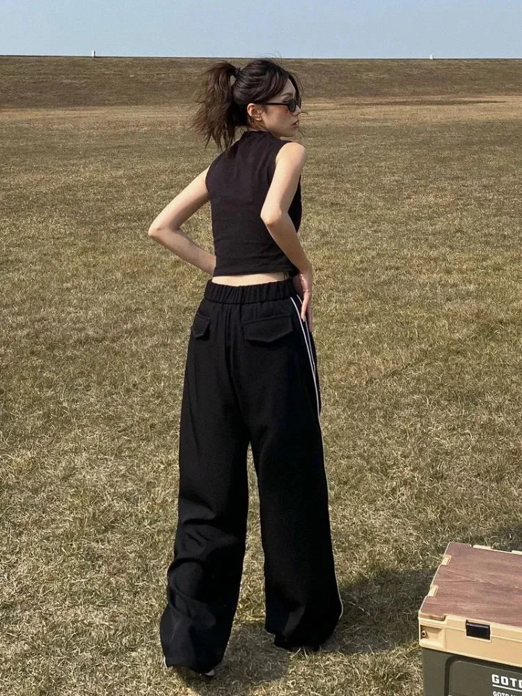 Black Side Striped Oversize Harajuku Korean Loose Wide Leg Pant