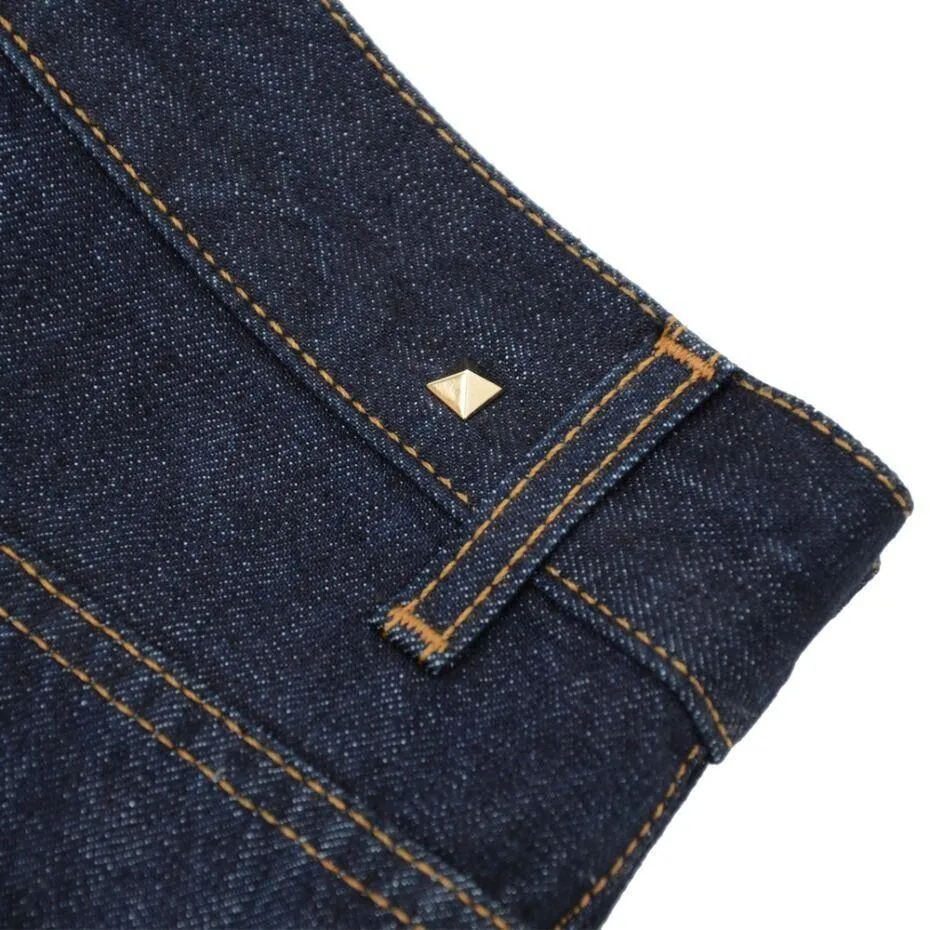 Blue Selvedge Straight Rockstud Denim Jeans