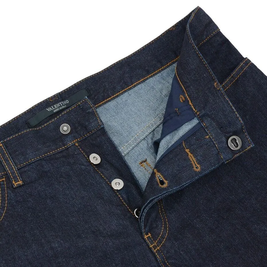 Blue Selvedge Straight Rockstud Denim Jeans