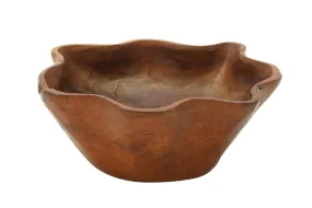 BROWN TEAK WOOD HANDMADE LIVE EDGE FREE FORM DECORATIVE BOWL,