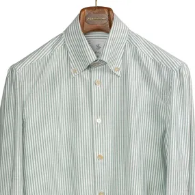 Buttoned collar shirt in washed green candy stripe oxford (restock)