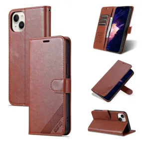 Compatible with iPhone 15 (AZNS) - Brown Sheepskin Texture Flip Leather Phone Case | Holder Design, Card Slots, Wallet | Access to Ports & Buttons | Stylish, Functional, Durable Protection