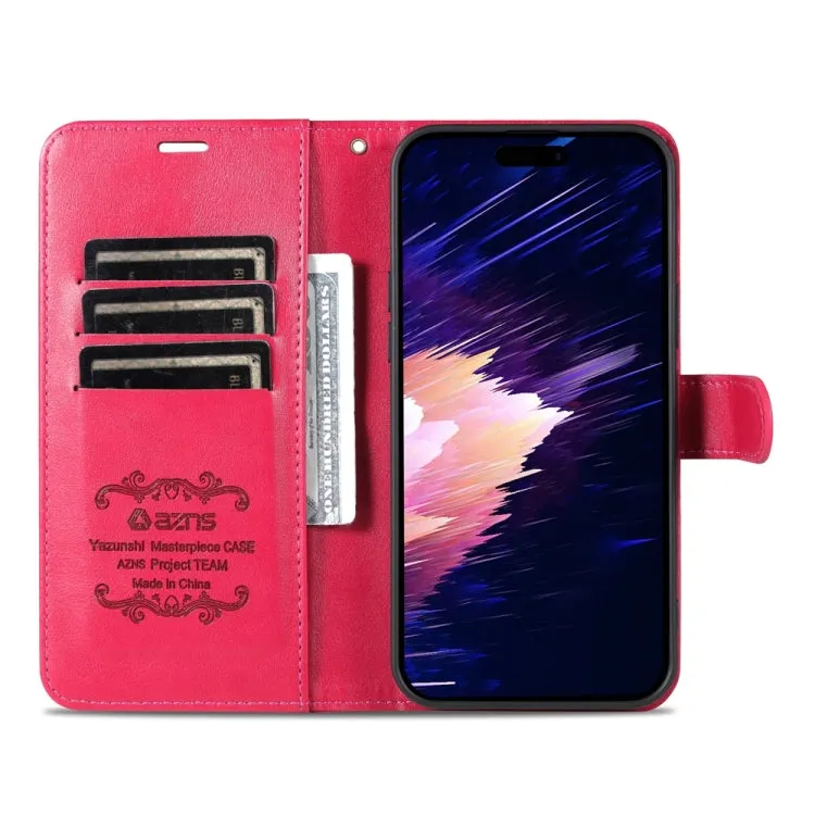 Compatible with iPhone 15, Red Sheepskin Texture Flip Leather Phone Case by AZNS - Stylish PU leather & TPU material, holder feature for hands-free viewing, card slots & wallet for convenience