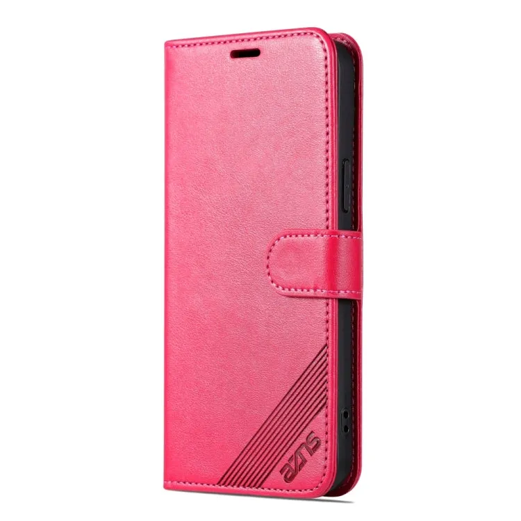 Compatible with iPhone 15, Red Sheepskin Texture Flip Leather Phone Case by AZNS - Stylish PU leather & TPU material, holder feature for hands-free viewing, card slots & wallet for convenience