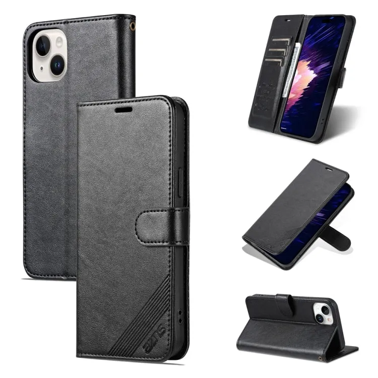 Compatible with iPhone 15 - Sheepskin Texture Flip Leather Phone Case in Black | PU Leather & TPU | Card Slots & Wallet | Holder Design for Horizontal Viewing | Full Access to Ports & Buttons