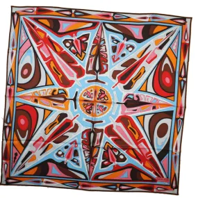 Emilio Pucci Silk Scarf Orange Red Brown Medallions Design - Large Twill Silk Square Scarf SALE