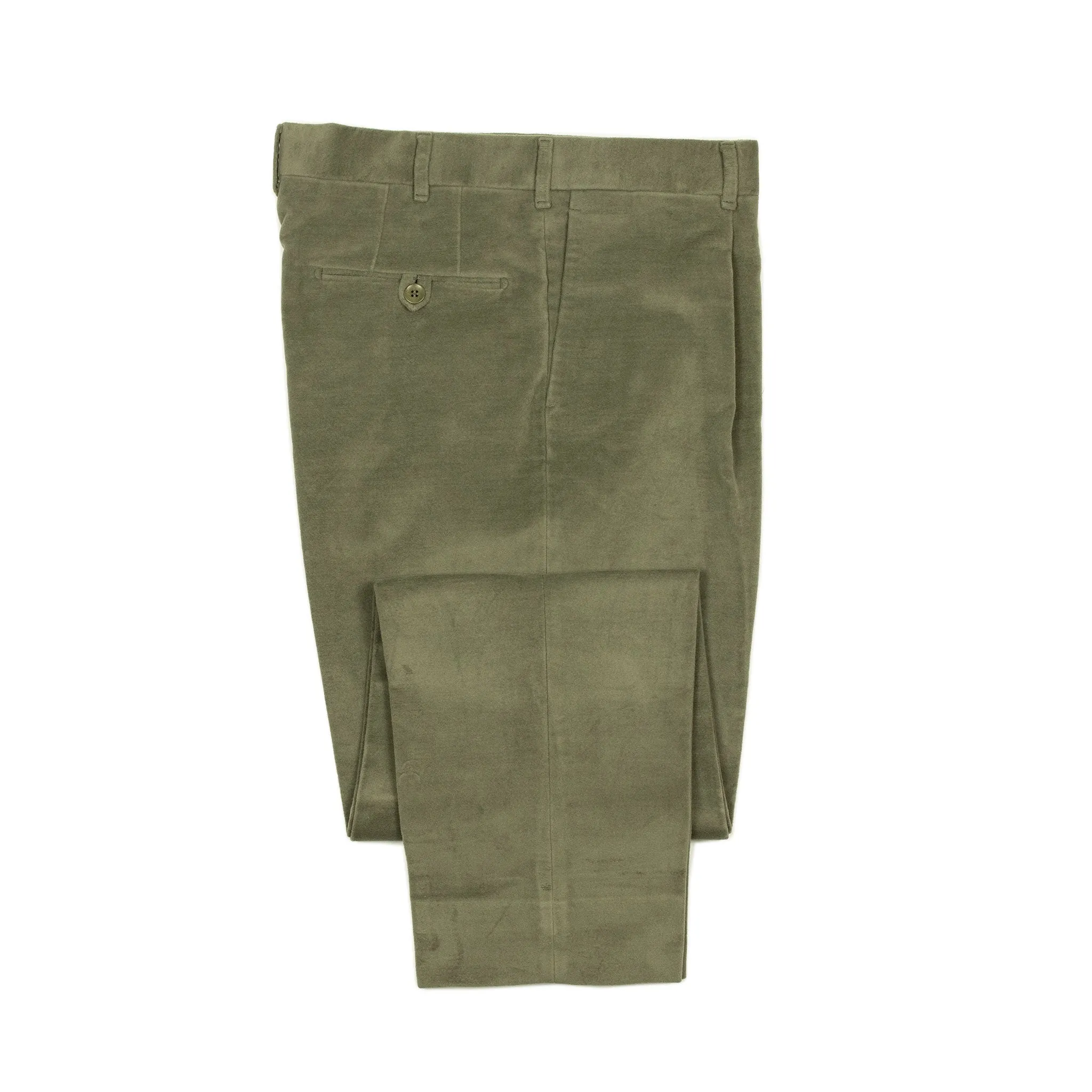 Exclusive Manhattan single-pleated high-rise wide trousers in moss green cotton moleskin