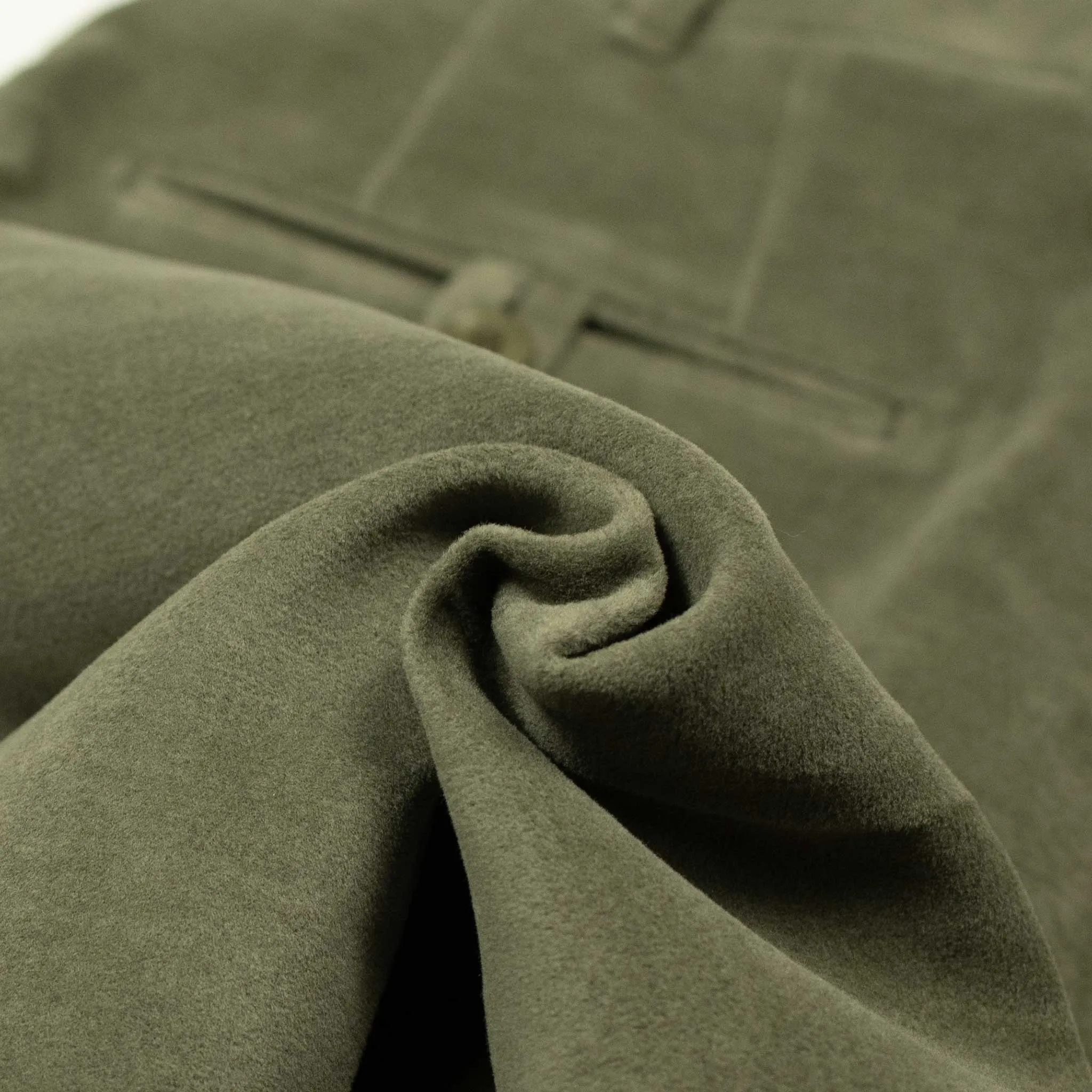 Exclusive Manhattan single-pleated high-rise wide trousers in moss green cotton moleskin