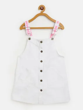 Girls White Twill Pinafore Dress