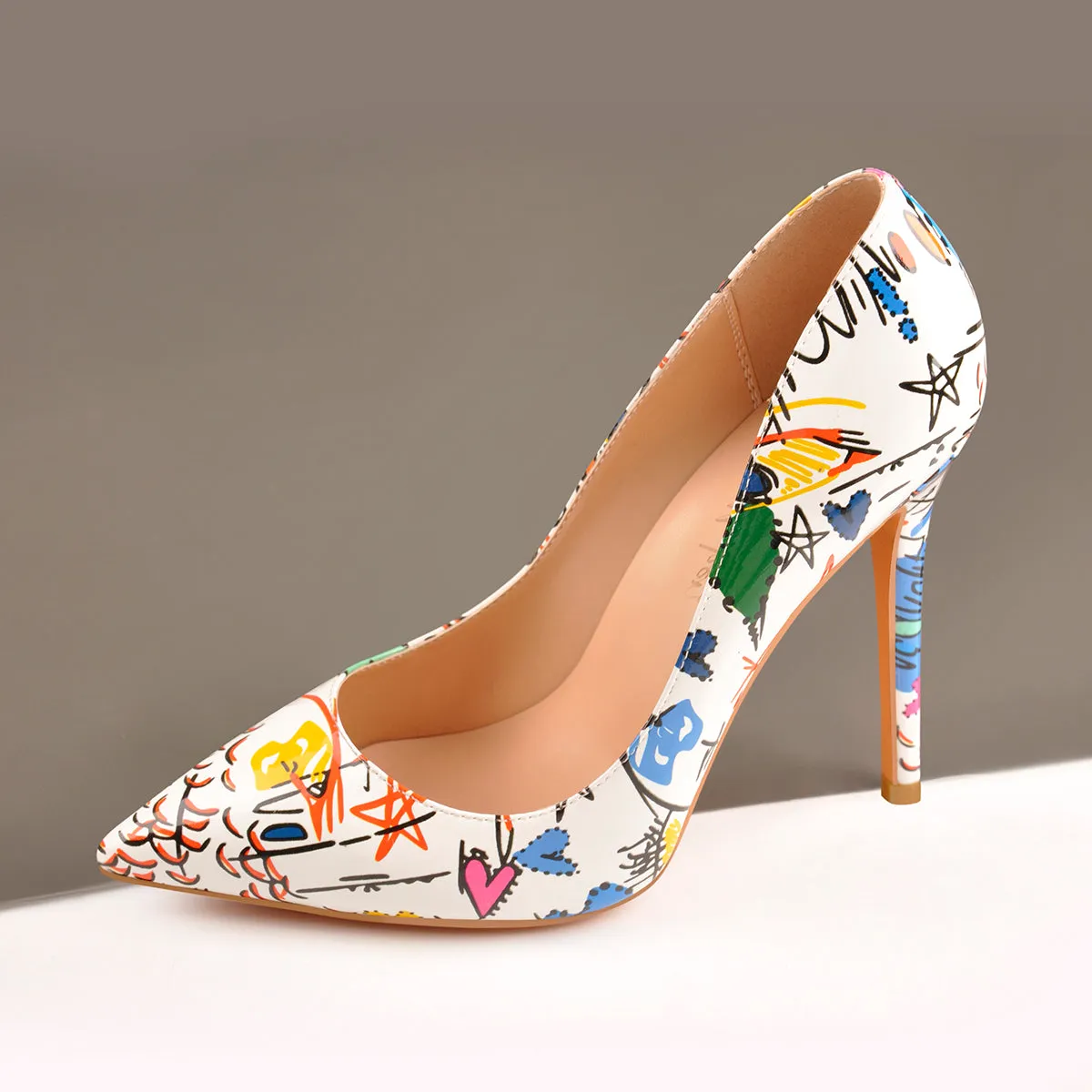 Graffiti Colorful Stiletto Pointed Toe 12cm High Heels Pumps