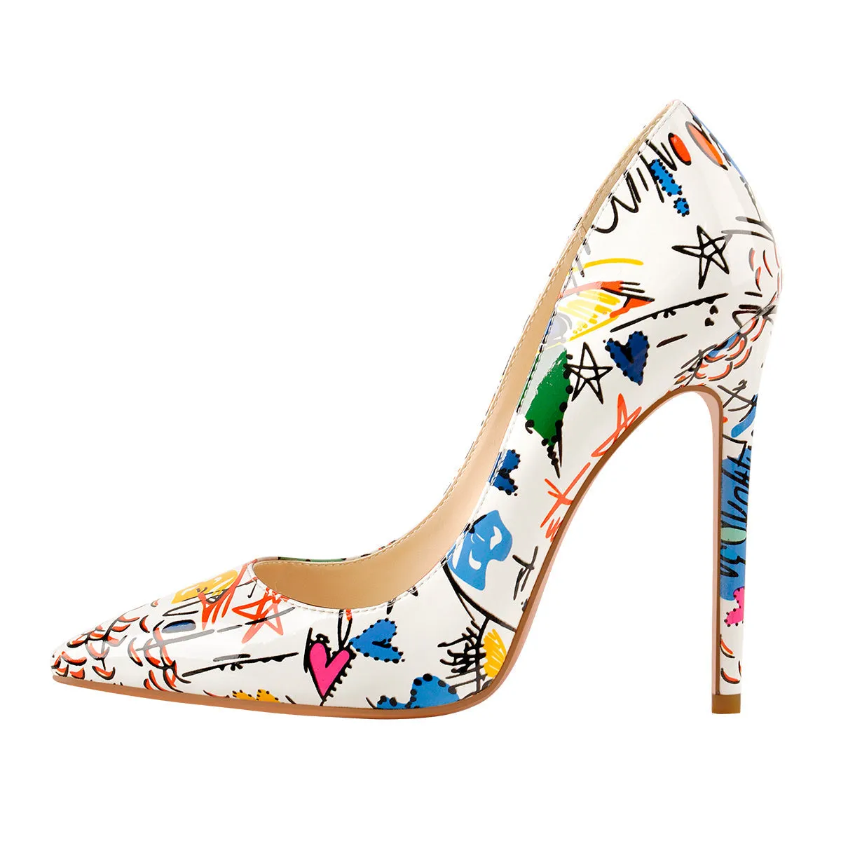 Graffiti Colorful Stiletto Pointed Toe 12cm High Heels Pumps