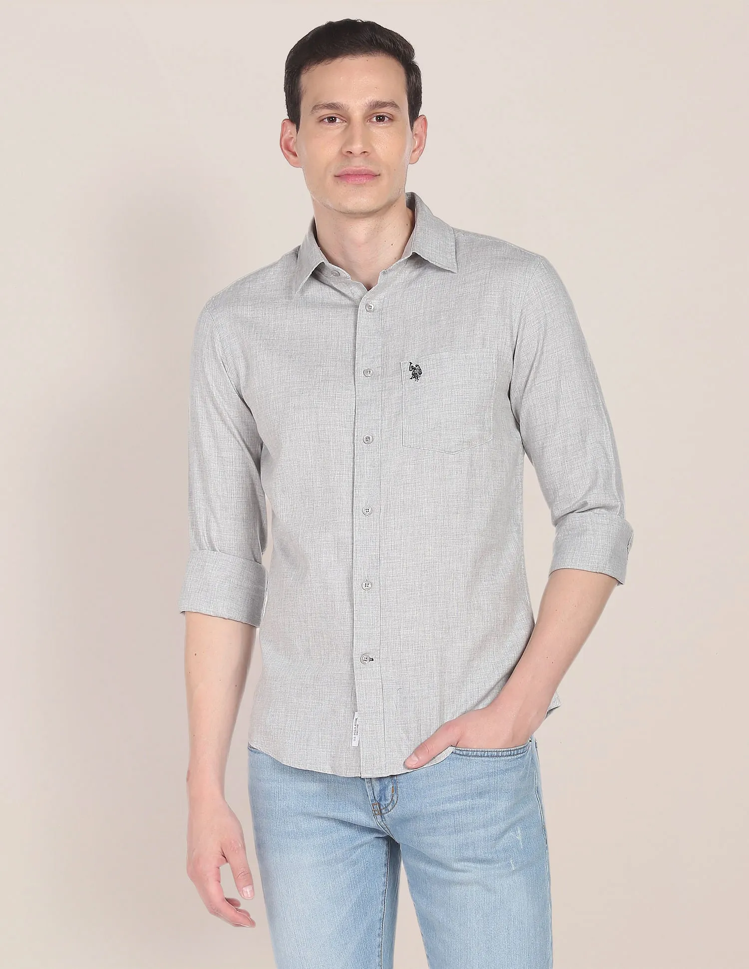 Heathered Tailored Fit Casual Shirt