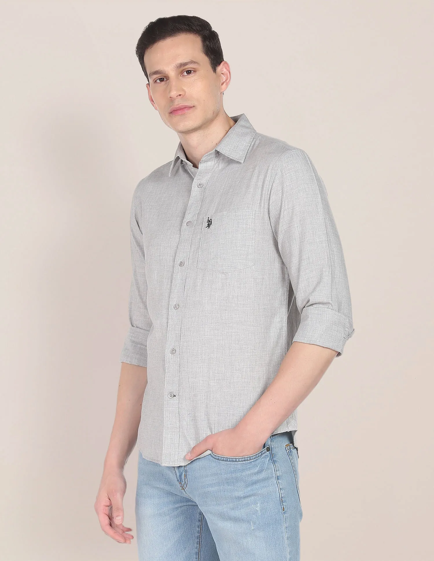 Heathered Tailored Fit Casual Shirt