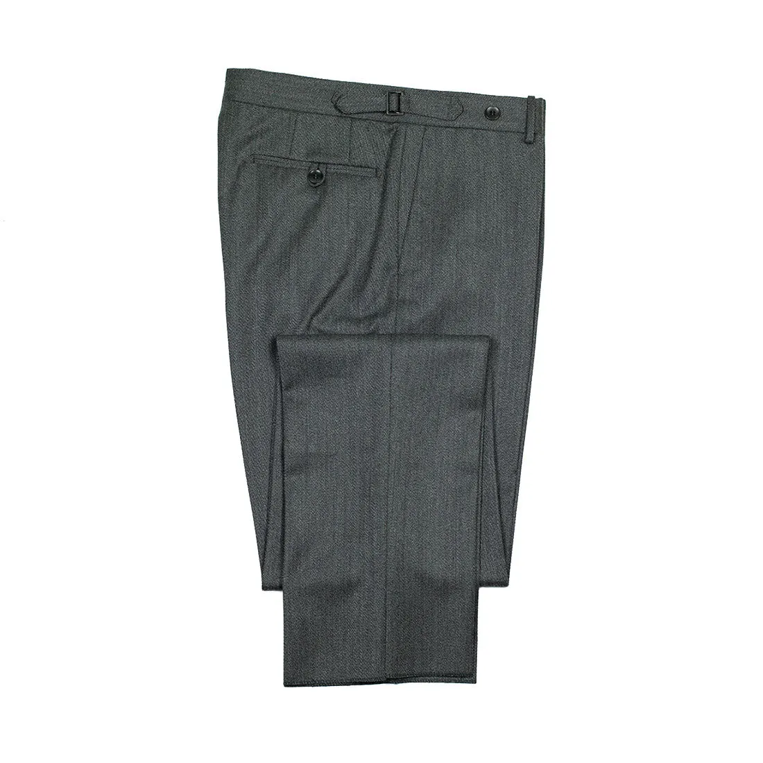 Higher-rise side tab trousers in grey melange cavalry twill wool (restock)