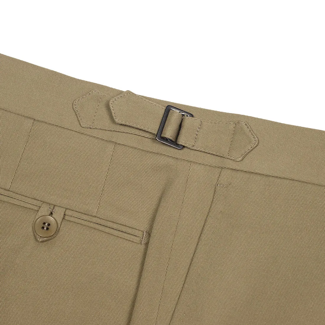 Higher-rise tan heavy twill cotton trousers