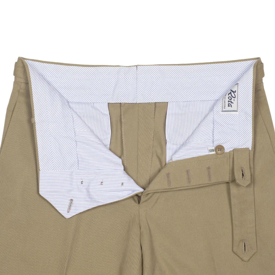 Higher-rise tan heavy twill cotton trousers