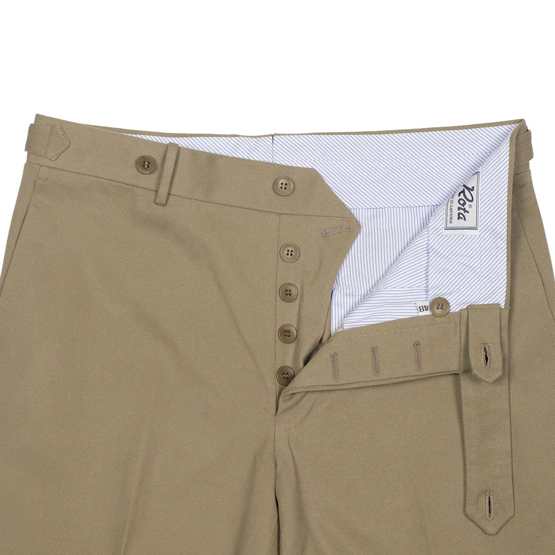 Higher-rise tan heavy twill cotton trousers