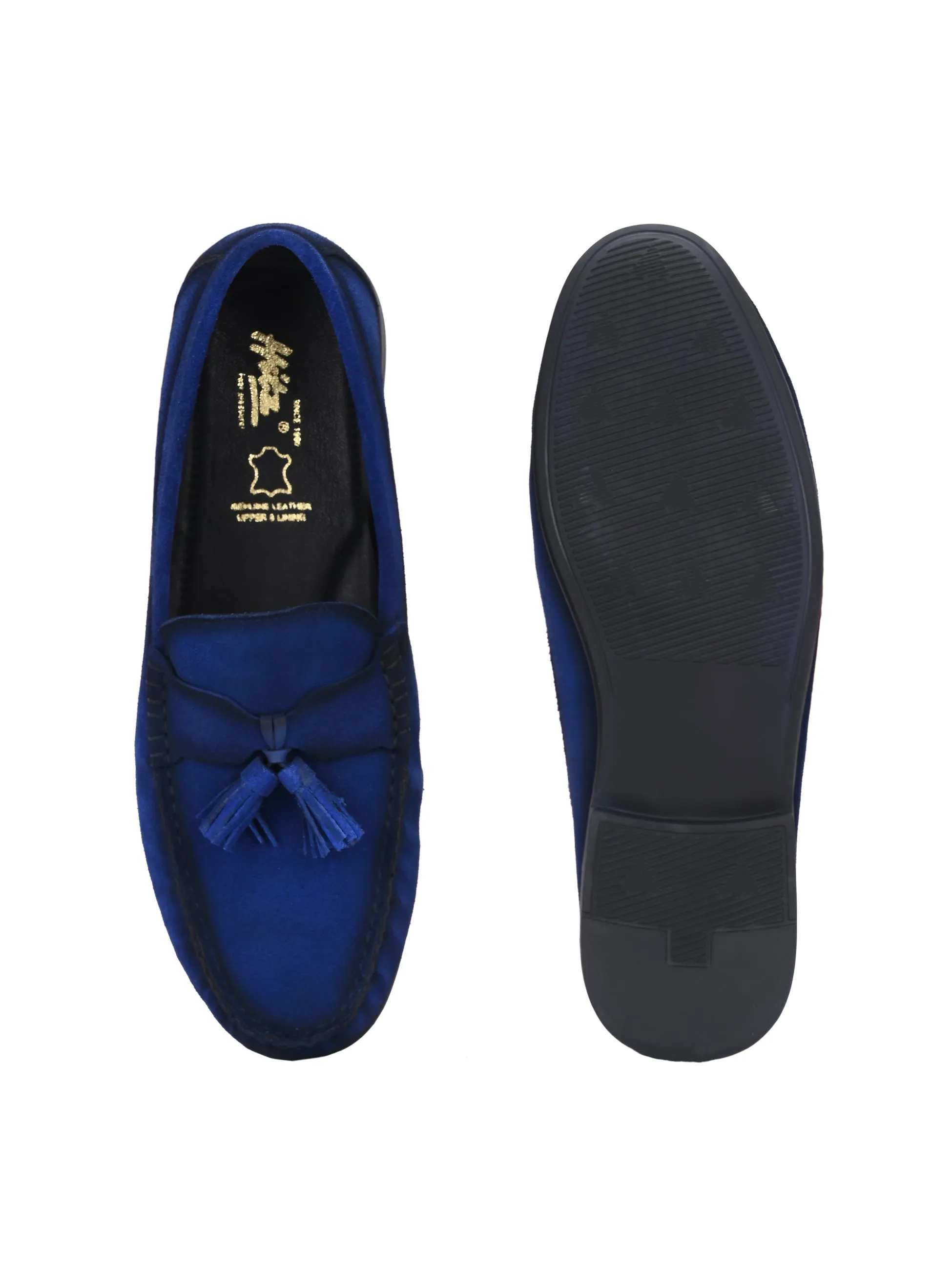 HITZ Men's Blue Leather Casual Loafers