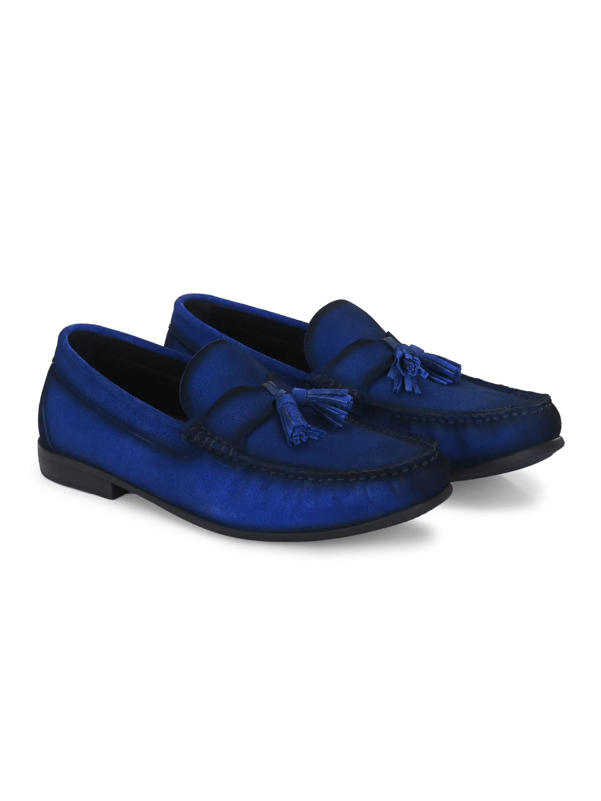 HITZ Men's Blue Leather Casual Loafers