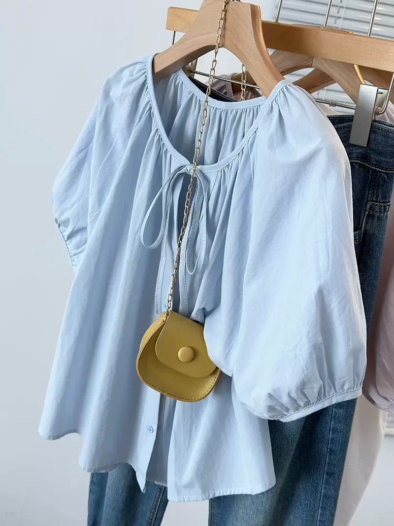 (L-4XL) Plus Size Korean Loose Short Sleeve Blouse