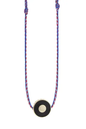 Large Evil Eye Disk on Adjustable Cord Necklace with Black Enamel