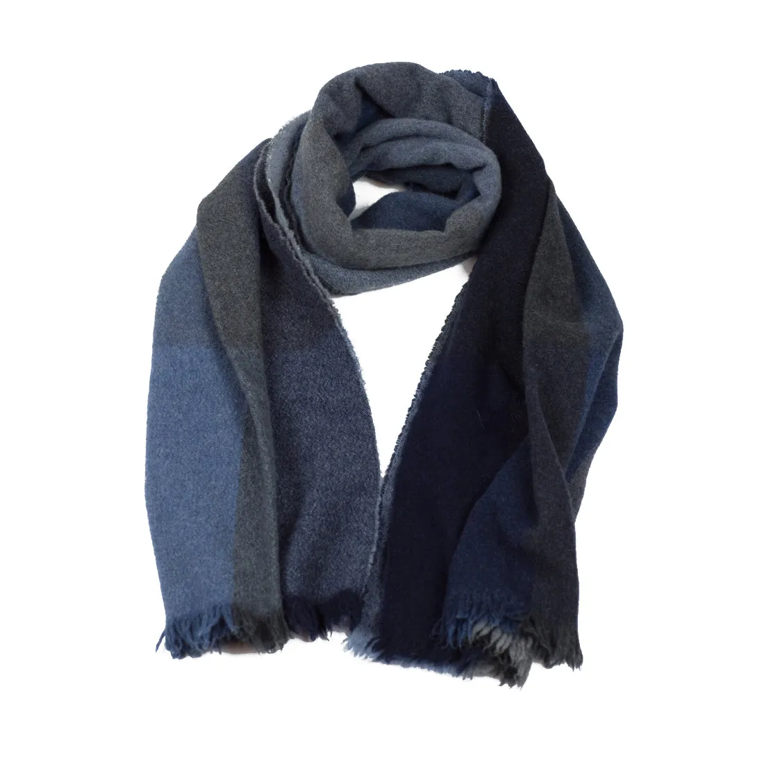 Large washed lambswool/angora stole, Blue graded check