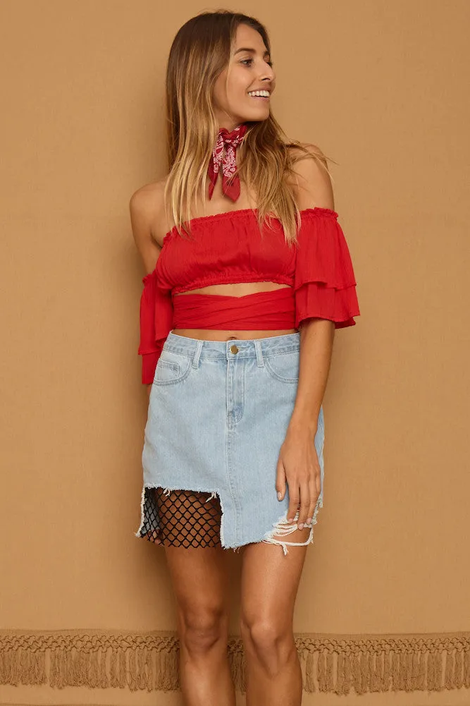 Lily Fields Crop Top Red