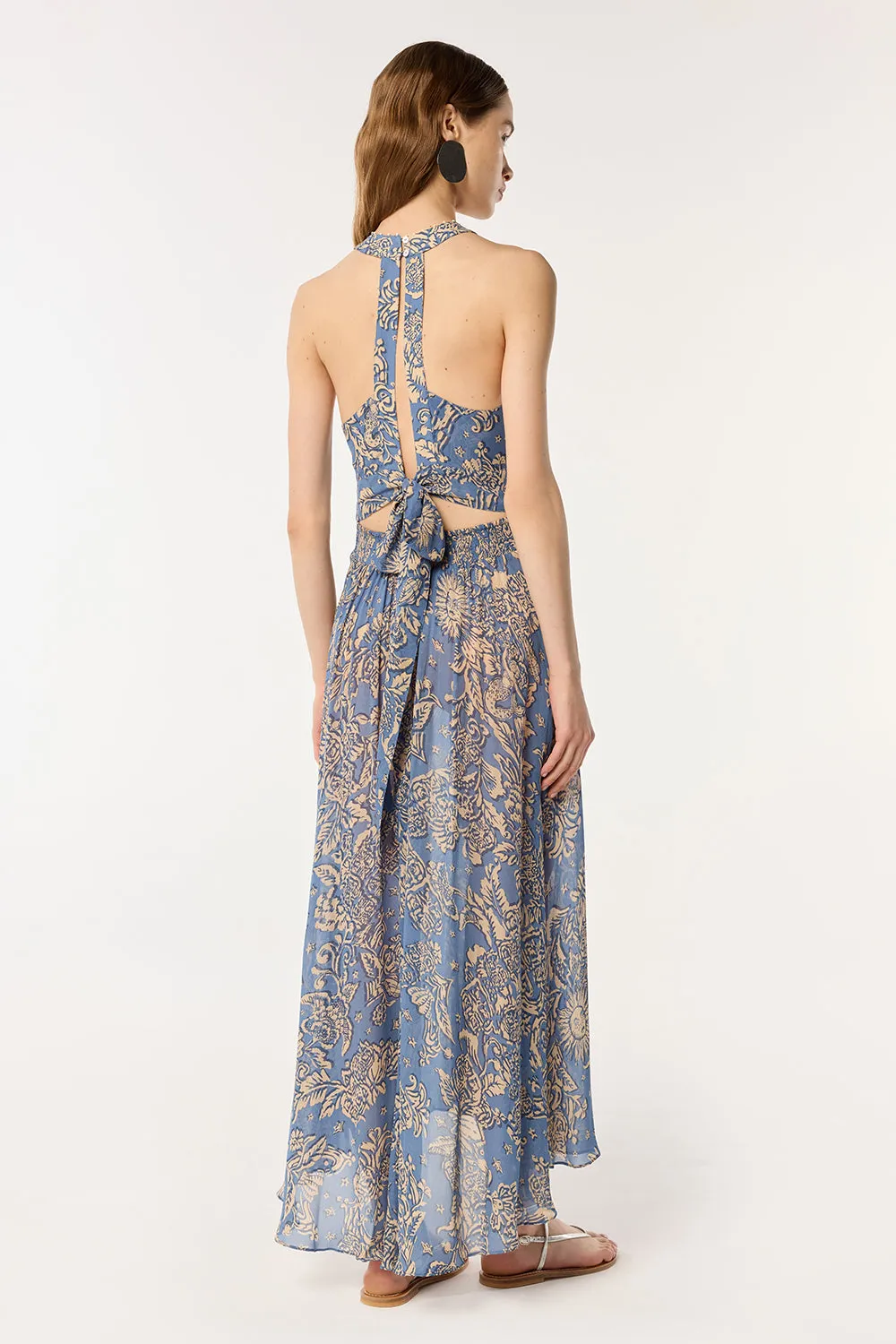 Long Dress Clea - Blue Oriental Foulard