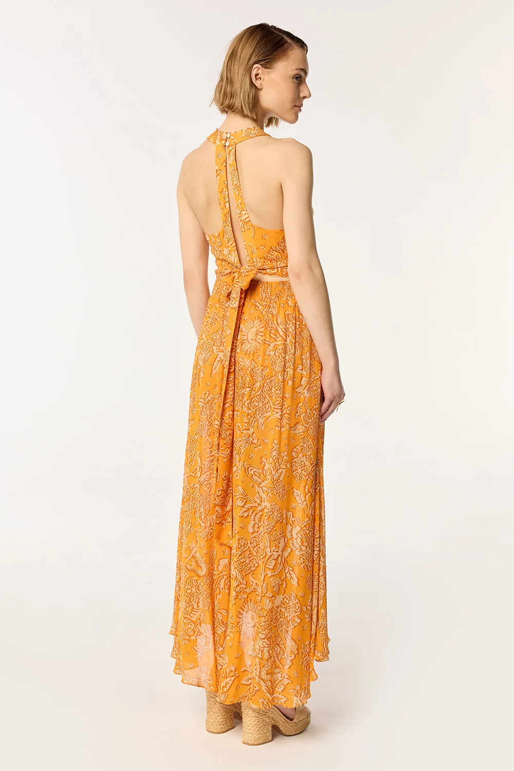 Long Dress Clea - Yellow Oriental Foulard