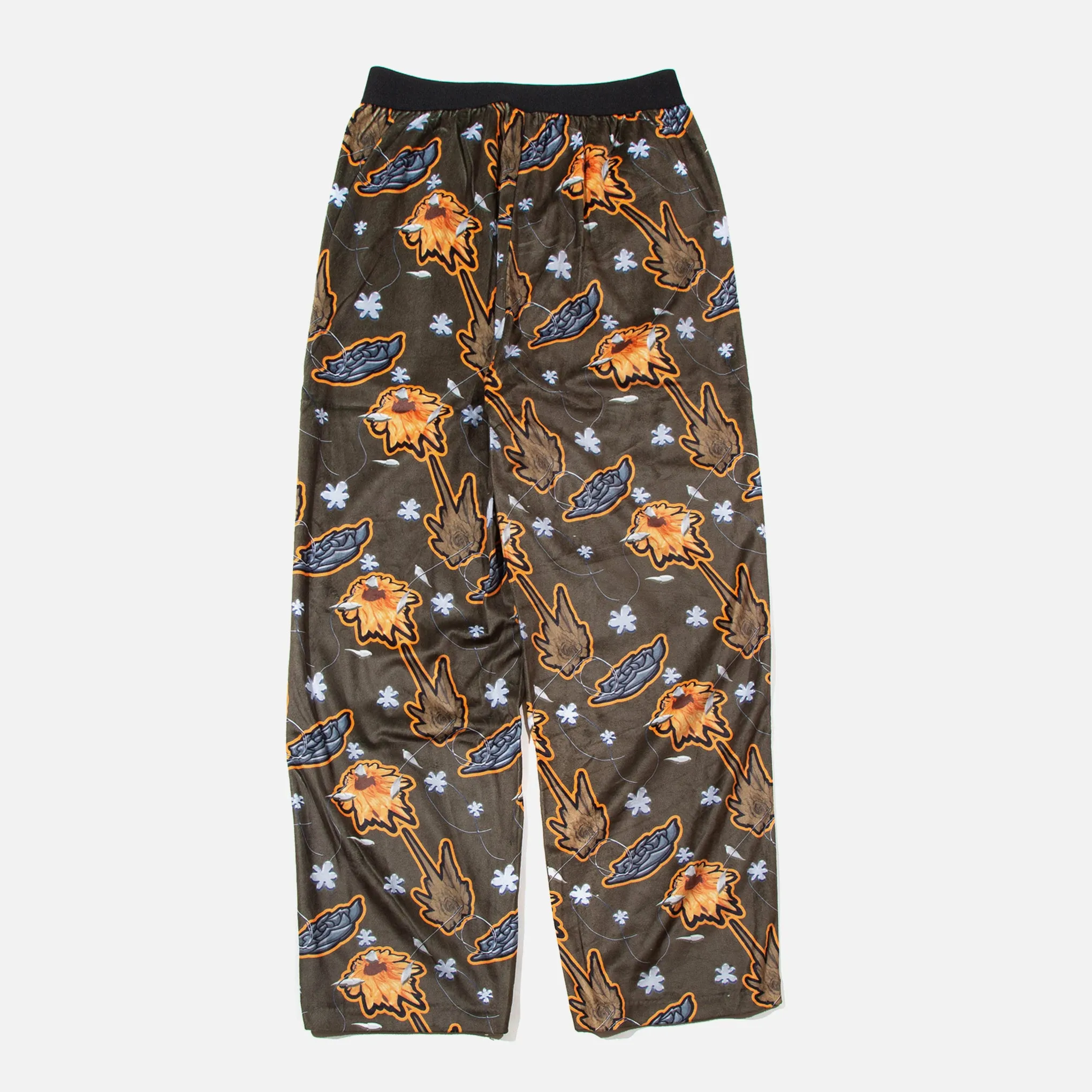 Metallic Floral Velour Leisure Pants - Ermine