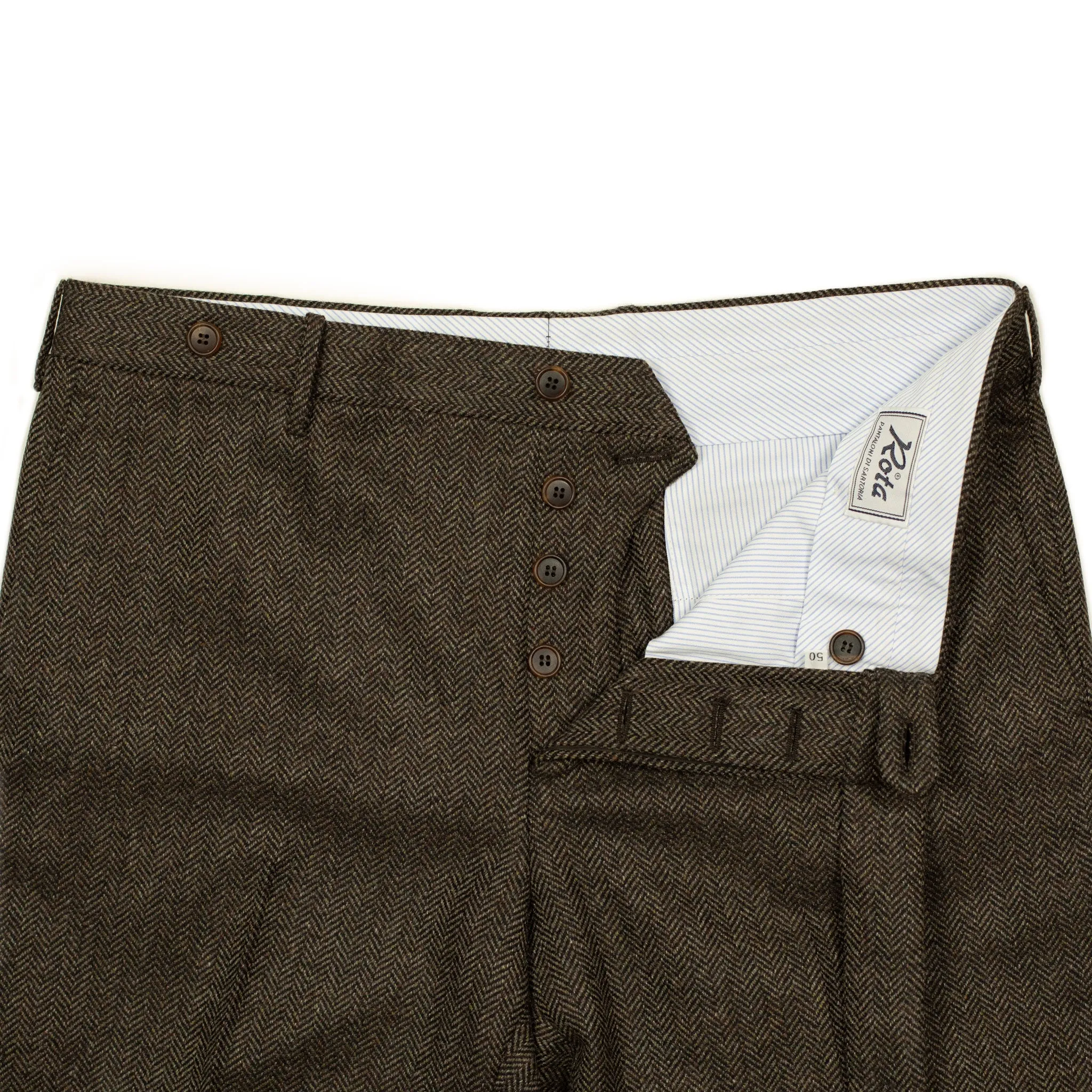 Mid-rise belt loop trousers in brown tweed-like herringbone wool cashmere (restock)